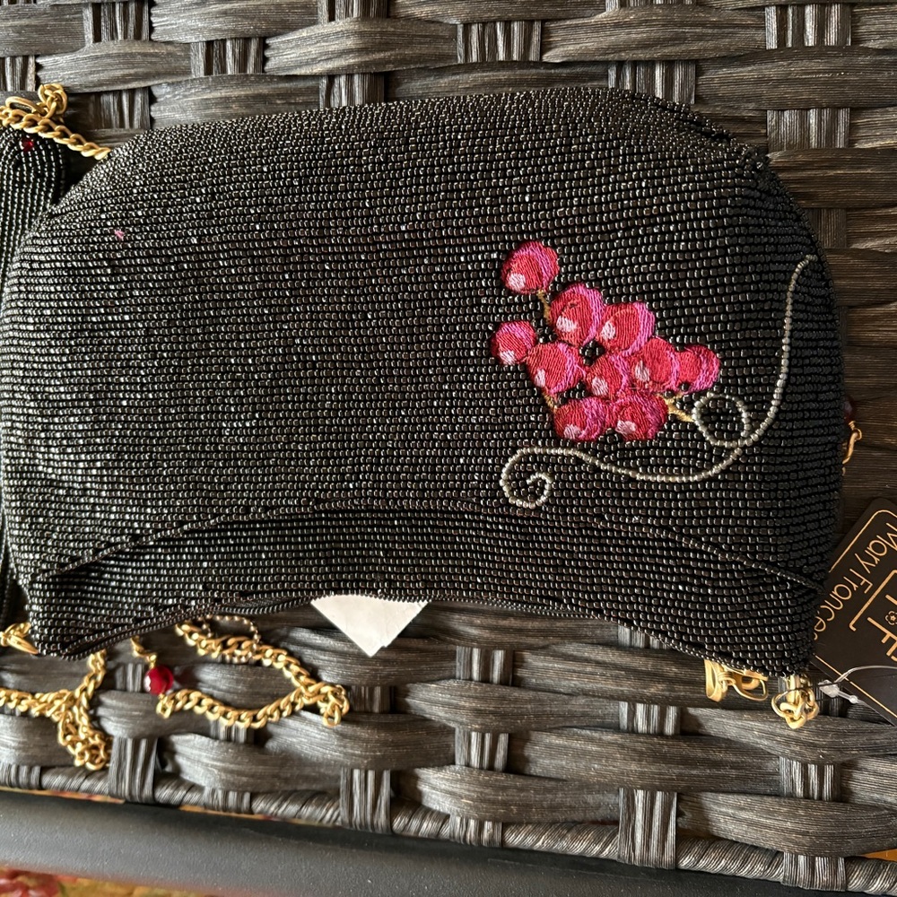 Mary Frances Black Beaded Clutch with Red and Gold Accents - Picture 4 of 6